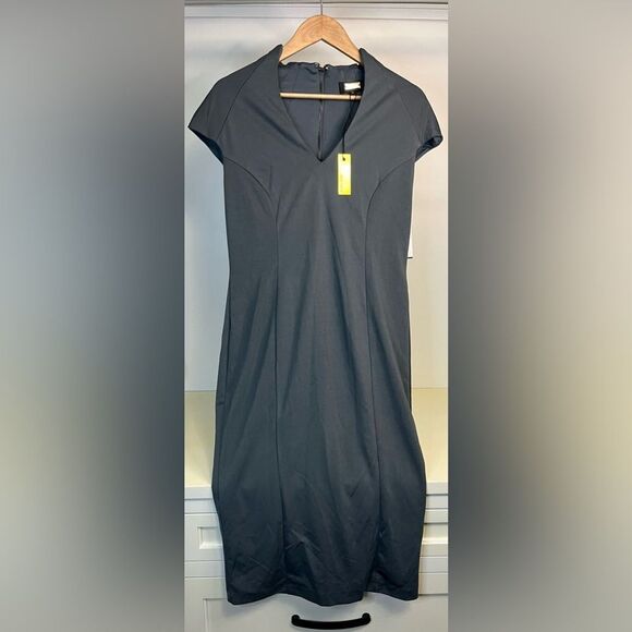 Alexia Admor Katrina Military Midi Sheath Dress Size Large Gray Cap Sleeve - Picture 2 of 4